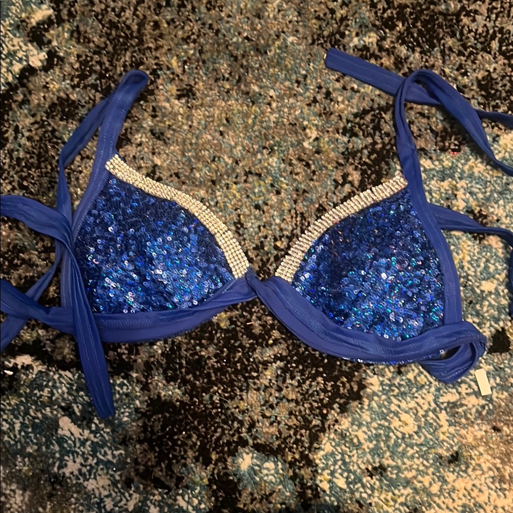Blue Sequin Bikini Top